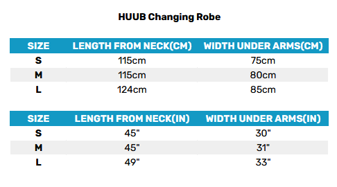 2025 HUUB Changing Robes 0 Guida alle taglie